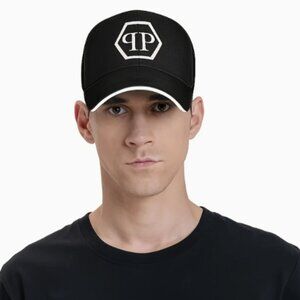 Men's Sports Baseball Cap Black with White Logo